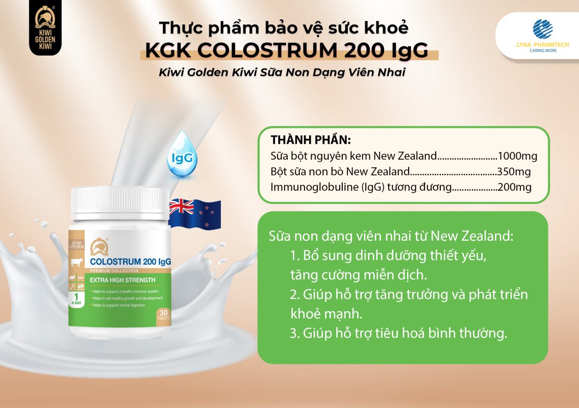 Thực phẩm bảo vệ sức khỏe KIWI GOLDEN KIWI Colostrum 200IgG Tablet (Hộp 30 viên)