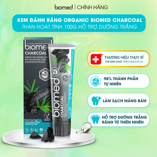 KEM ĐÁNH TRẮNG RĂNG ORGANIC BIOMED CHARCOAL LÀM SẠCH MẢNG BÁM, DƯỠNG TRẮNG RĂNG